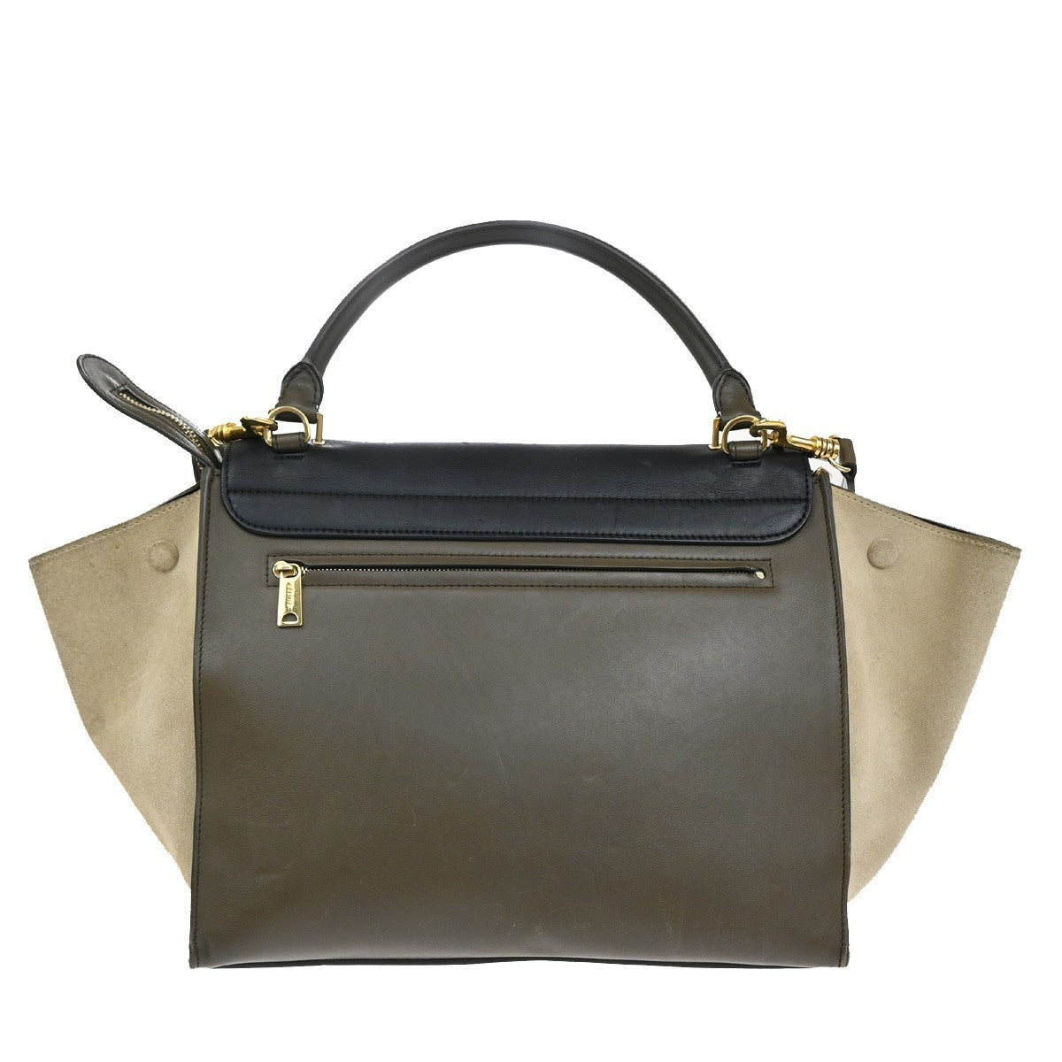 CELINE Trapeze Tricolor 2way Shoulder Hand Bag Leather Suede Khaki Beige 70KB559