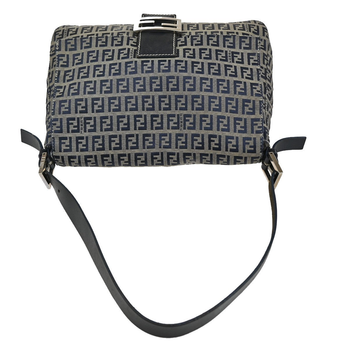 FENDI Mamma bucket Zuccino Shoulder Hand Bag Canvas Leather Navy Italy 79MA143