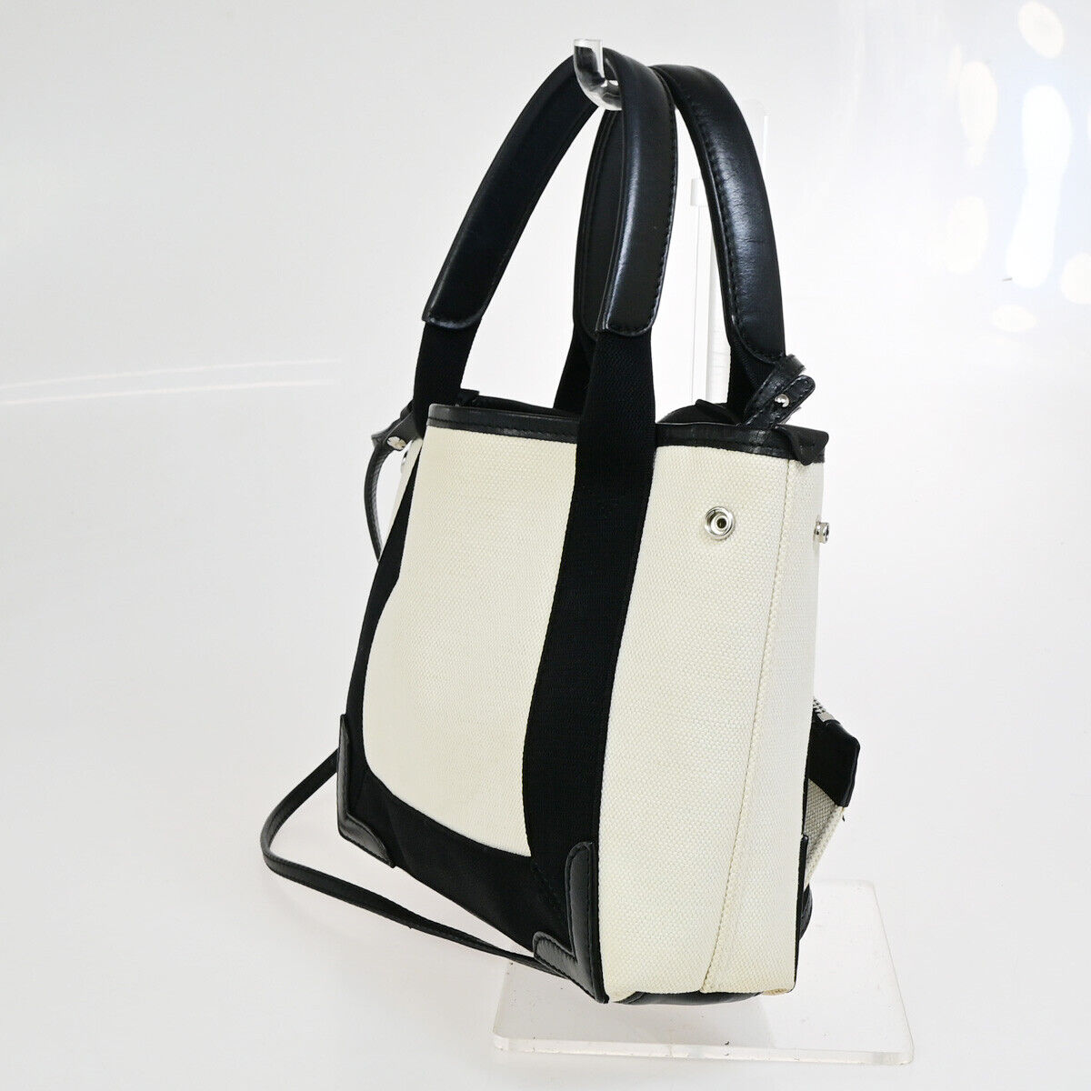 BALENCIAGA Navy Cabas XS 2Way Shoulder Hand Bag Canvas Leather WE BK 88YG007