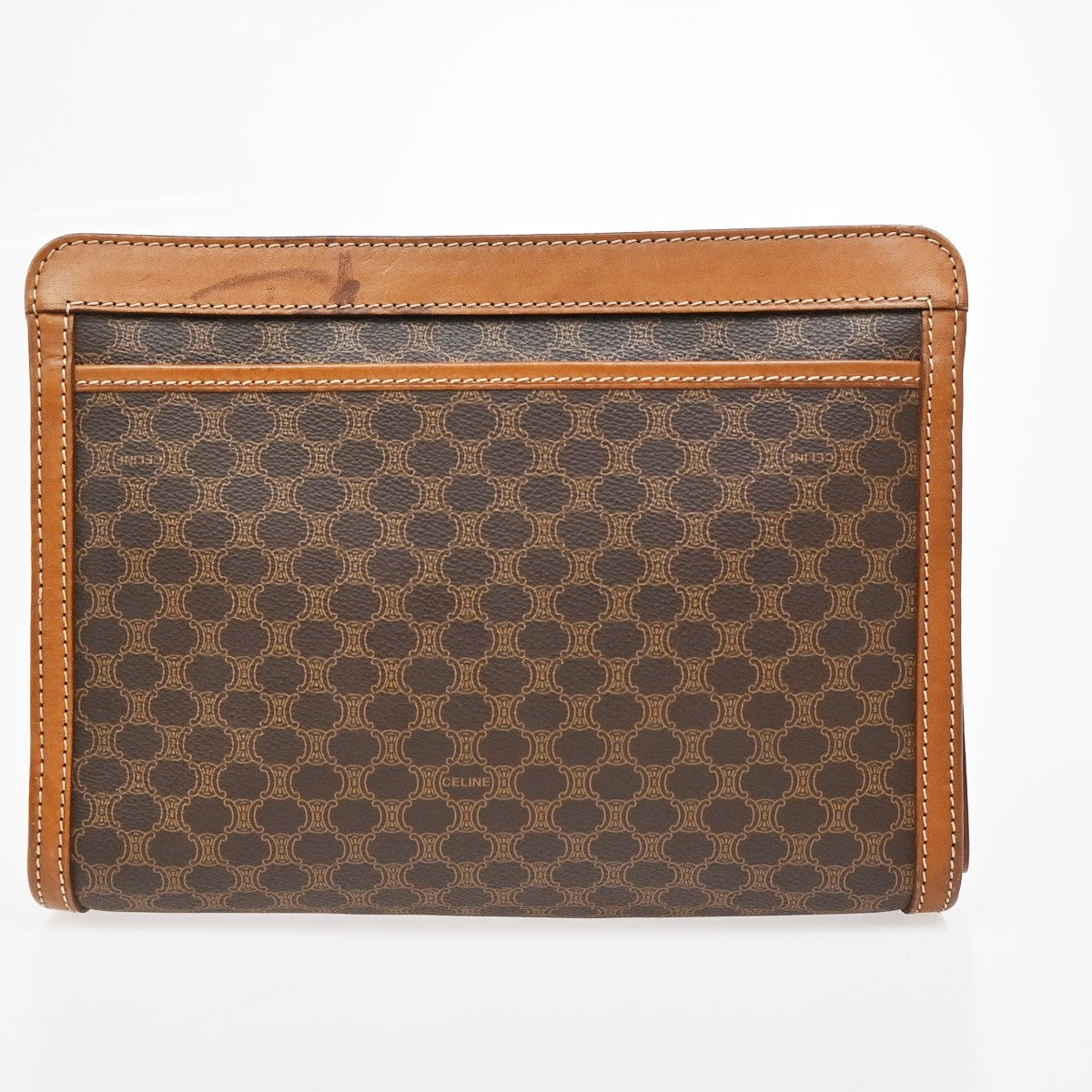 CELINE Logo Macadam Pattern Clutch hand Bag PVC Leather Brown GHW Italy 02KB682