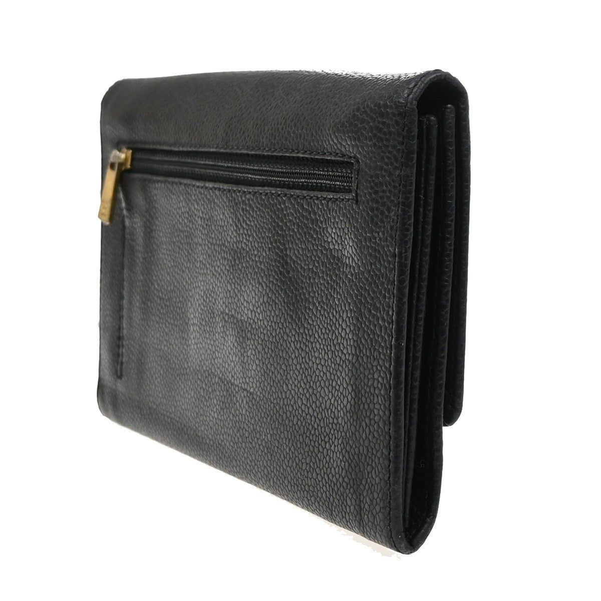 CHANEL CC Logo Bifold Long Wallet Grained Calfskin Leather Black Italy 65MA653