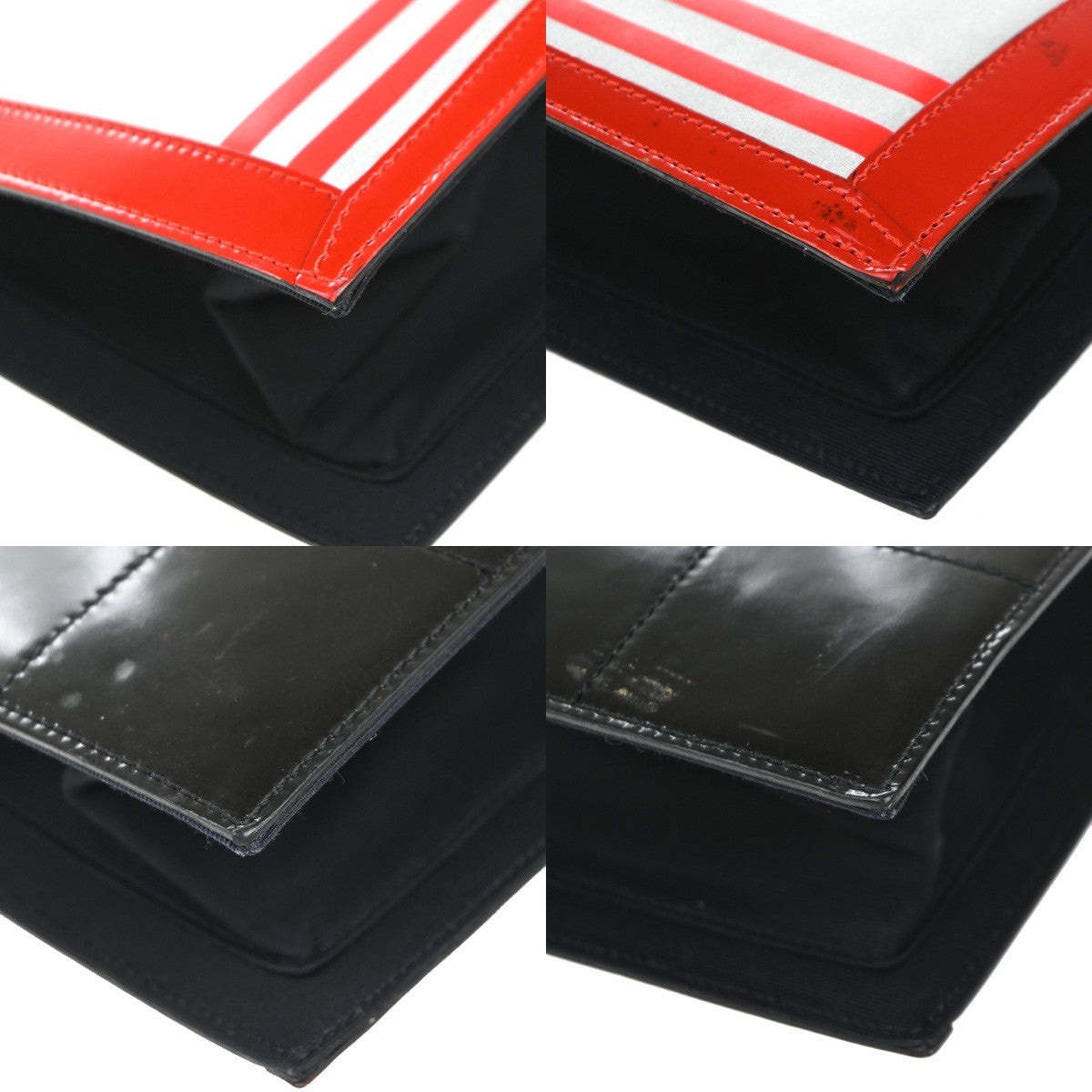 CHANEL Mademoiselle Chocolate Bar Hand Bag Patent Leather Black Red 21RP047