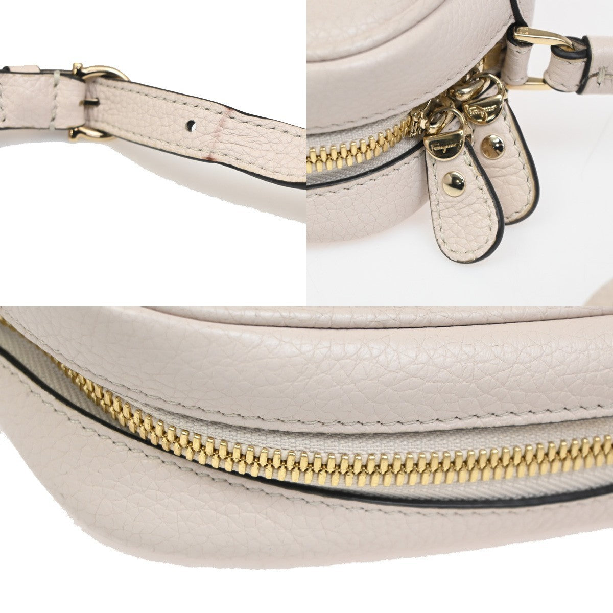 SALVATORE FERRAGAMO Logo Gancini Mini Shoulder Bag Leather White GWH 38KC405