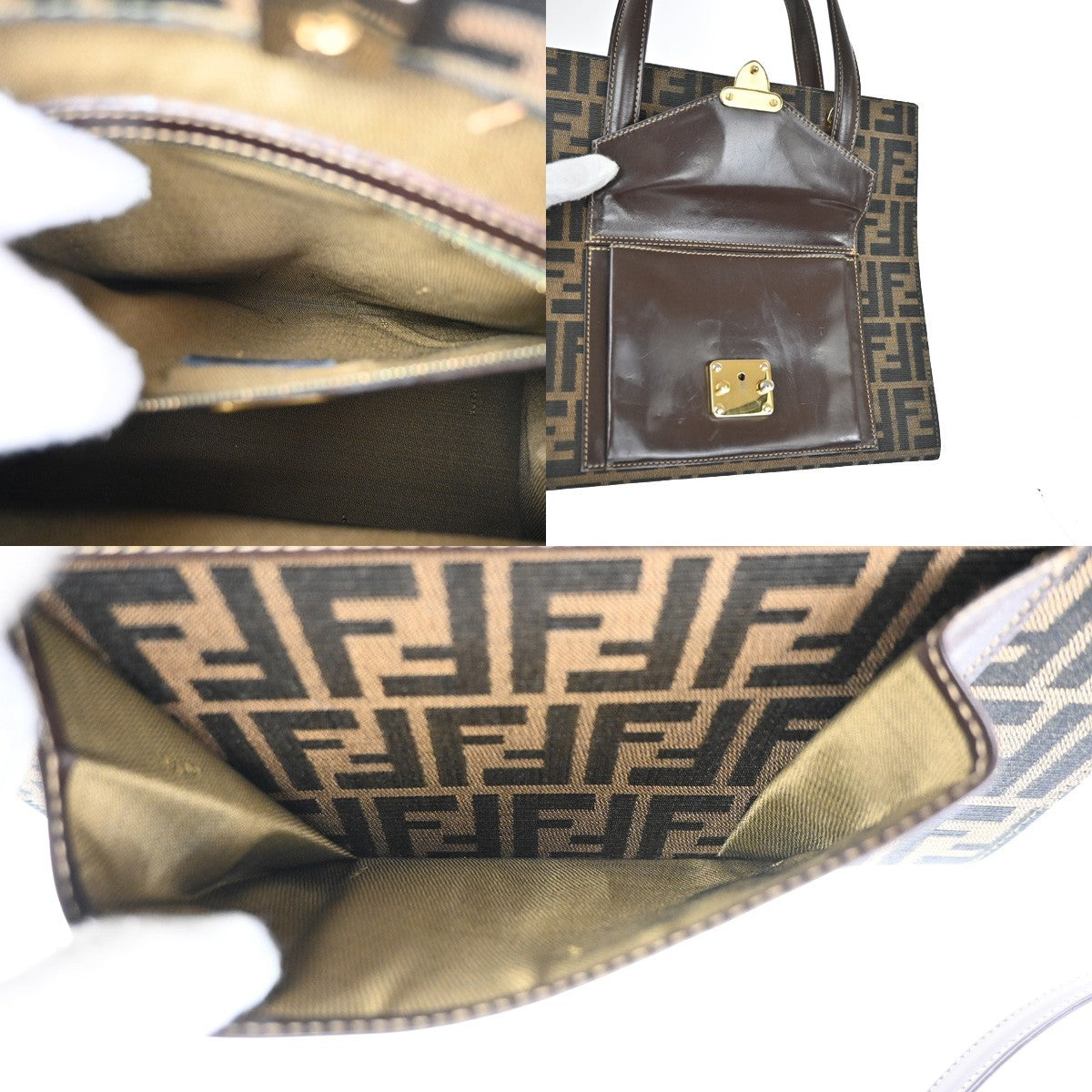 FENDI Zucca Pattern 2Way Shoulder Hand Bag Canvas Leather Brown GHW 97TA505