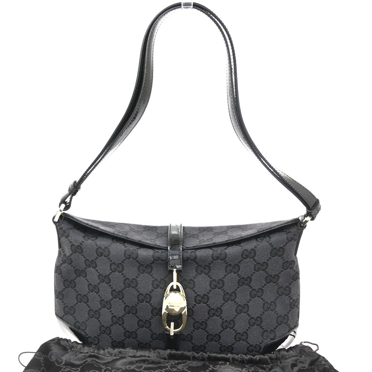 GUCCI Jackie GG 2Way Shoulder Hand Bag Canvas Patent Leather GHW Italy 85CA582