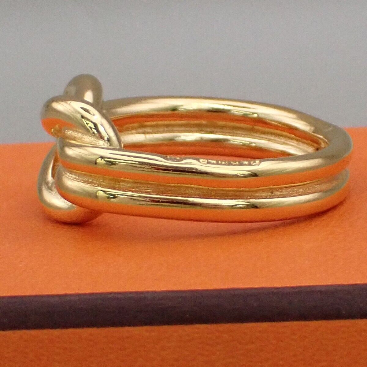 HERMES Logo Knot Scarf Large Ring Gold-Plated Accessory 66FB333