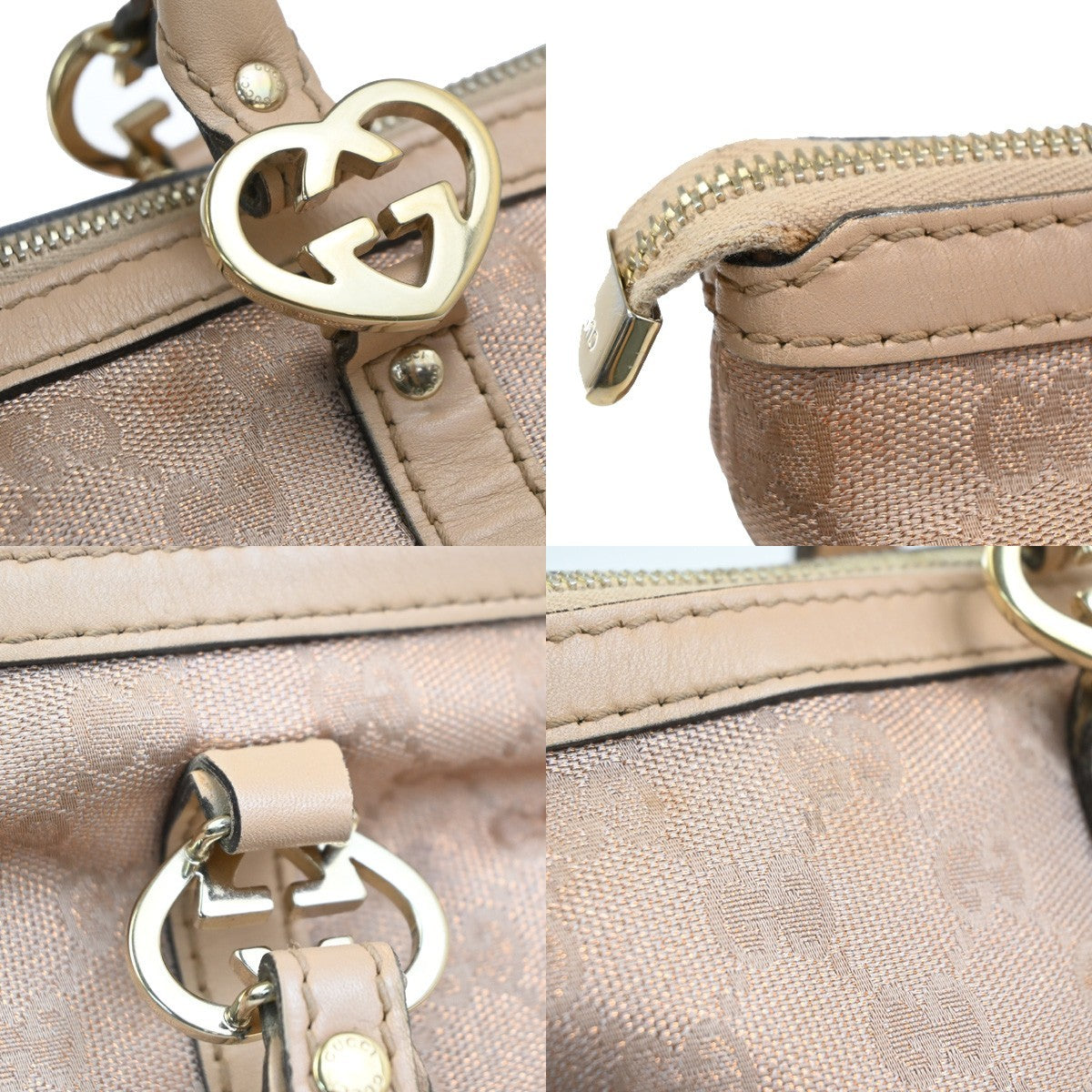 GUCCI Logo Lovely GG Pattern Tote Hand Bag Canvas leather PK BE Italy 80MA602