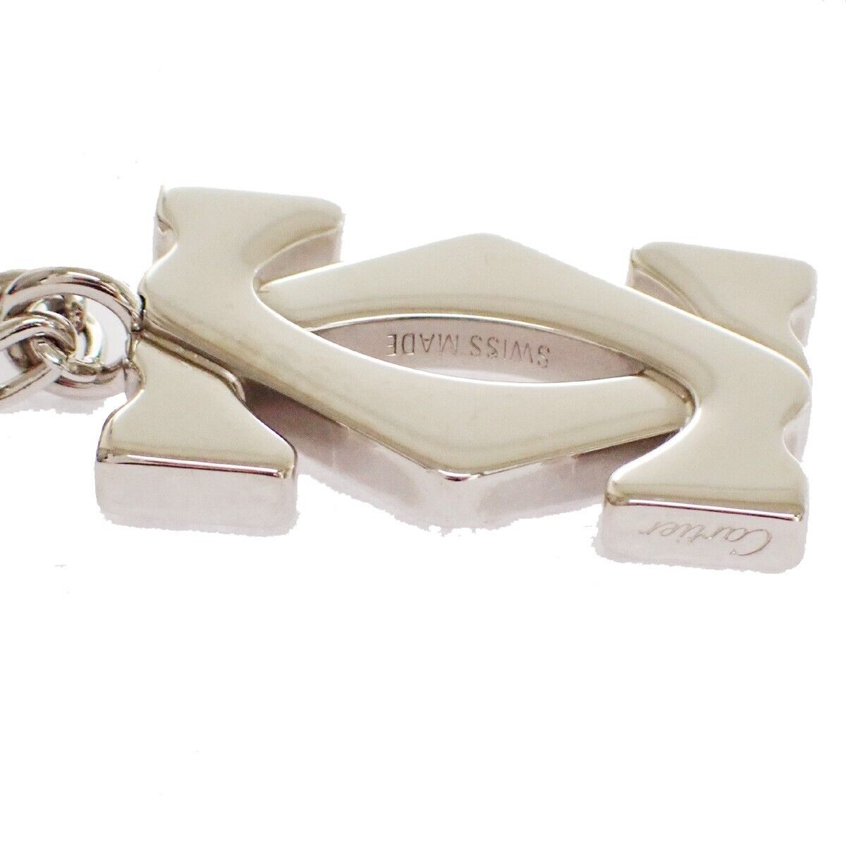 CARTIER 2C Logo Chain Necklace Top Charm  Key Ring Silver ACCESSORY 01SH128