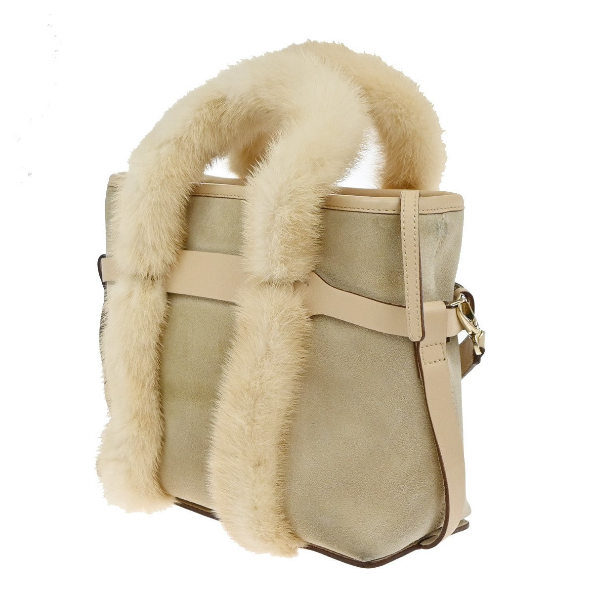 SALVATORE FERRAGAMO Gancini 2Way Shoulder Hand Bag Suede Fur Leather BE 80KP571
