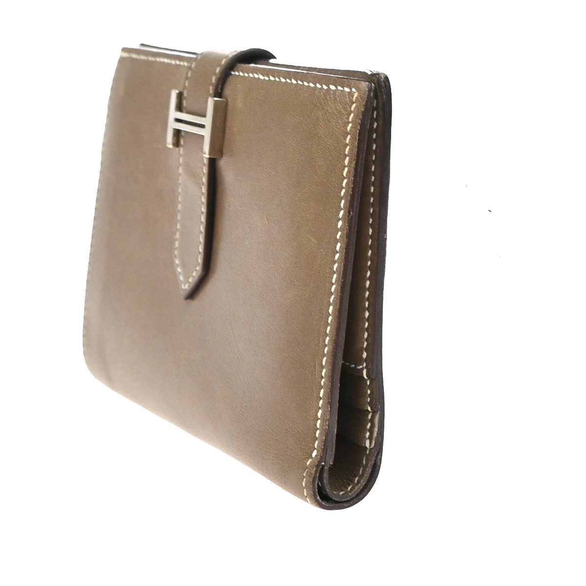 HERMES H Logo Bearn Compact Bifold Wallet Purse Swift Leather Brown SHW 87RQ018