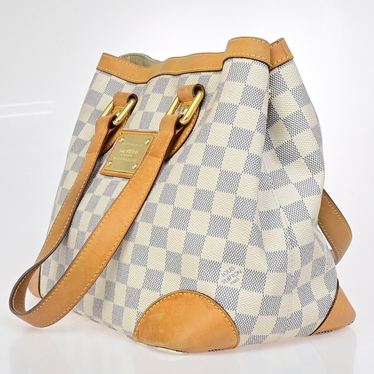 LOUIS VUITTON Hampstead PM Shoulder Bag Damier Azur Leather White N51207 16KA486