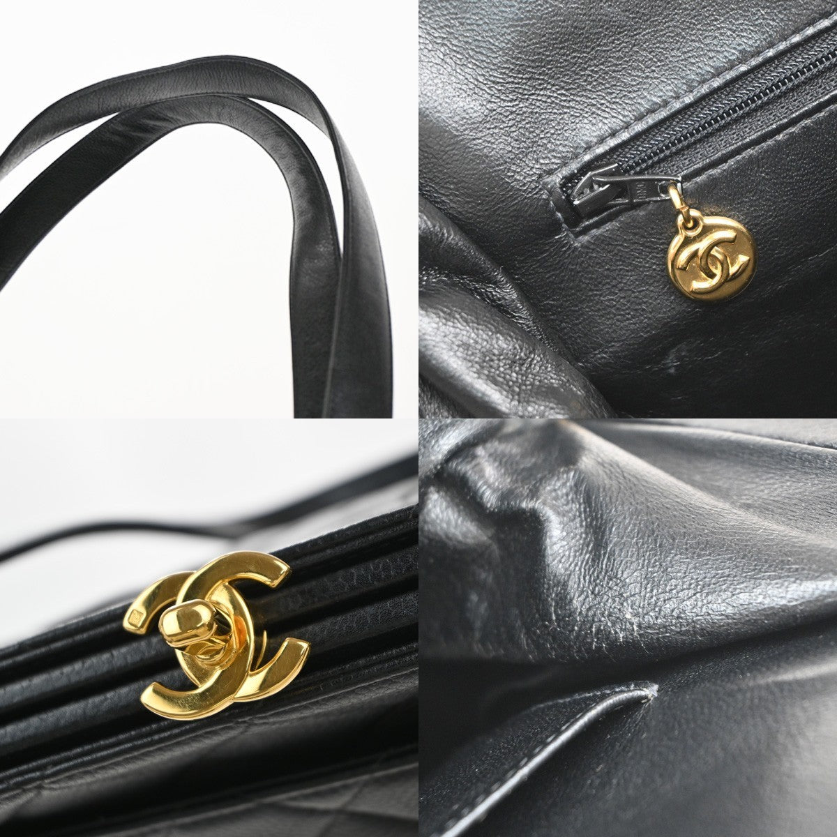CHANEL Matelasse Hand Bag Grained Calfskin Leather Black Vintage 678RP050