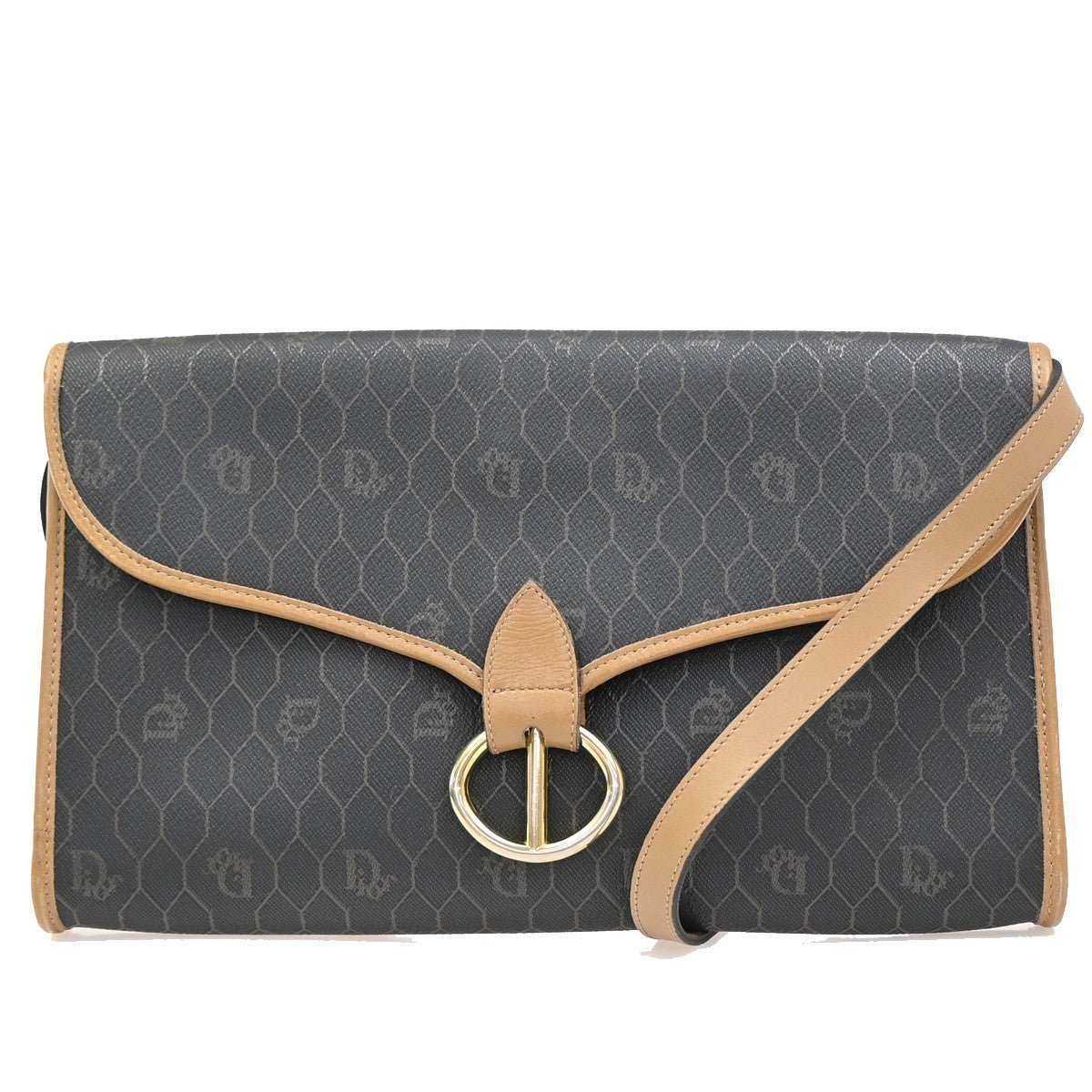 CHRISTIAN DIOR Honeycomb Chain Shoulder Bag PVC Leather Brown Gray GHW 39EG208