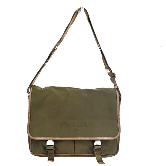 PRADA MILANO Tessuto Messenger Shoulder Bag Nylon Leather Italy Khaki 32CA854