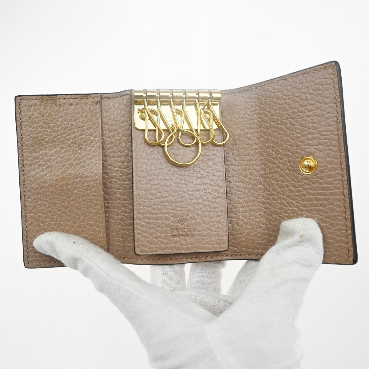 GUCCI Logo GG Marmont 6 Hook Key Case Supreme Leather Beige Italy GHW 61RL941