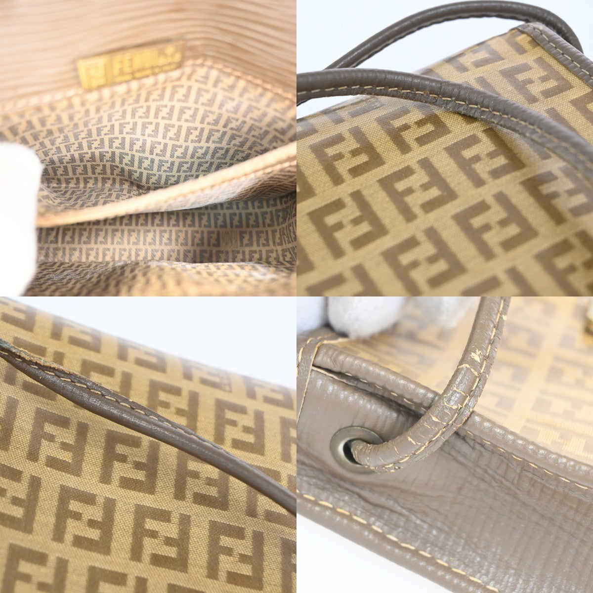 FENDI Logo Zucchino Pattern Mini Shoulder Bag PVC Leather Brown 66CA907