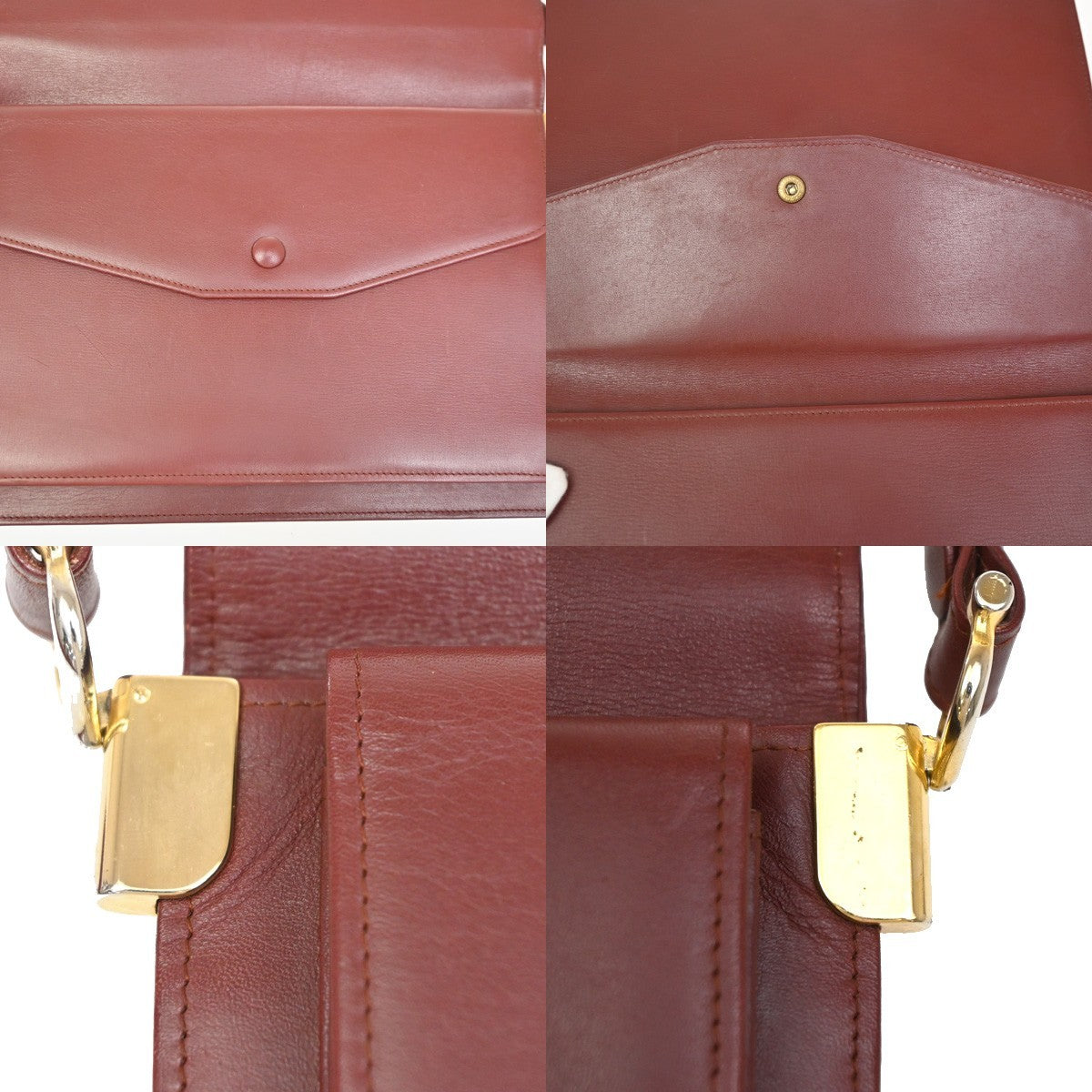 MUST DE CARTIER 2C Logo Flap Shoulder Bag Leather Bordeaux Red GHW Italy 66ZA041