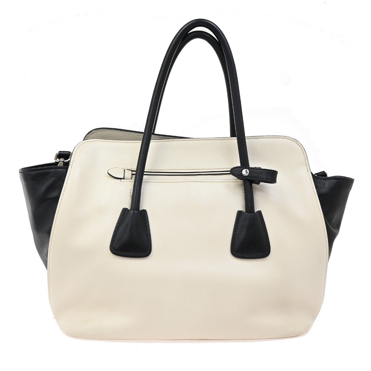 PRADA Logo Bicolor 2Way Shoulder Hand Bag Leather Black White Italy 34AA065