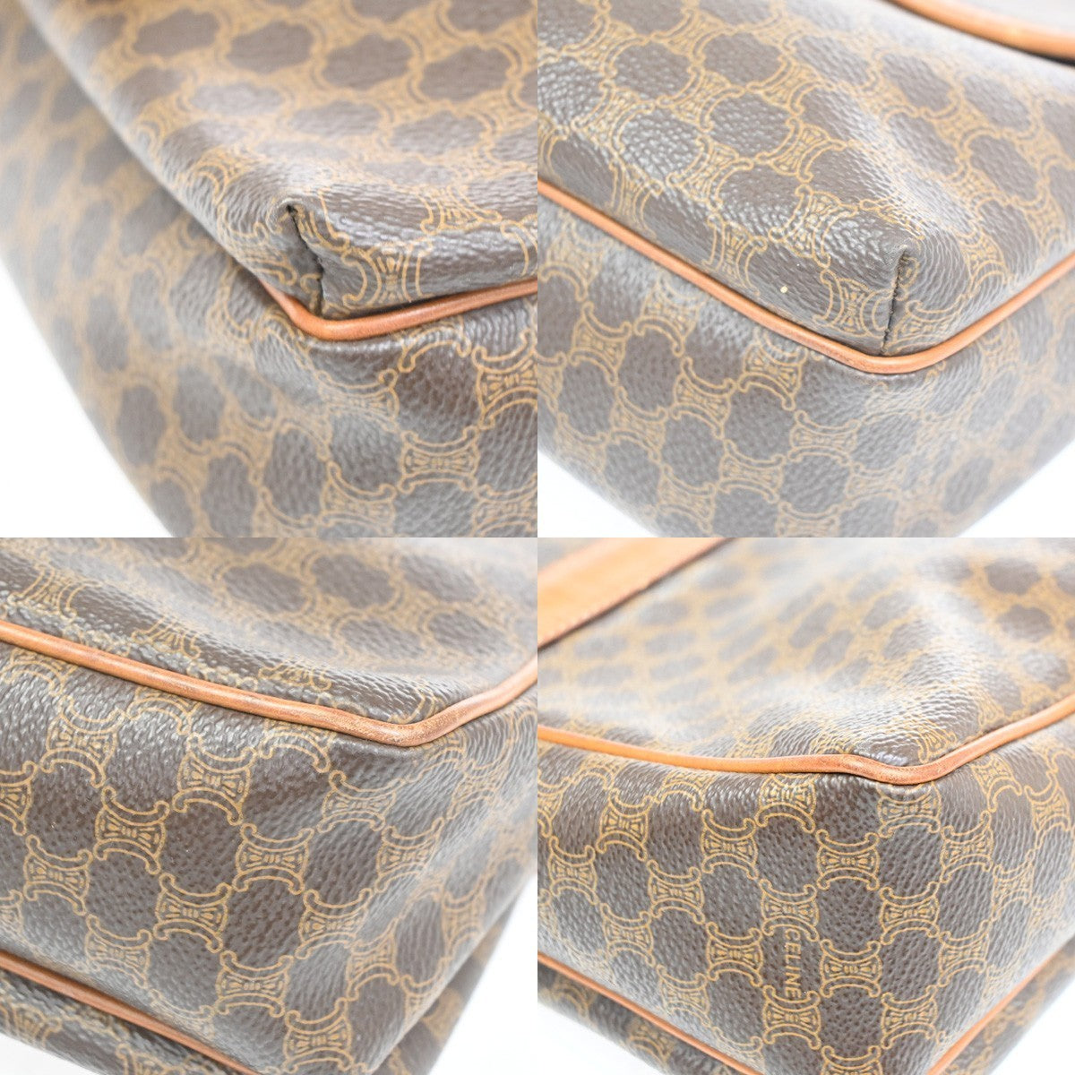 CELINE Logo Macadam Pattern Shoulder Bag PVC Leather Brown Italy GHW 30KC524