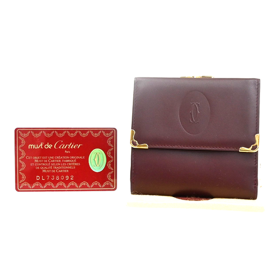 Cartier 2C Logo Trifold Compact Wallet Purse Leather Red Gold Italy 01RL879