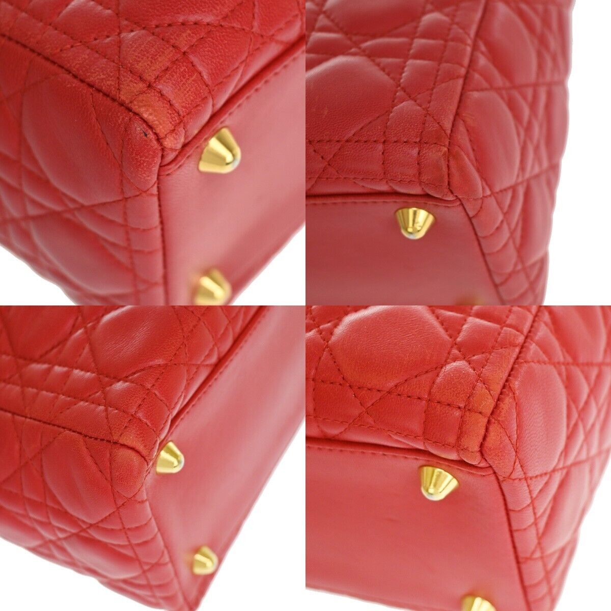 CHRISTIAN DIOR Lady Cannage 2Way Shoulder Hand Tote Bag Leather Red GHW 675RJ337