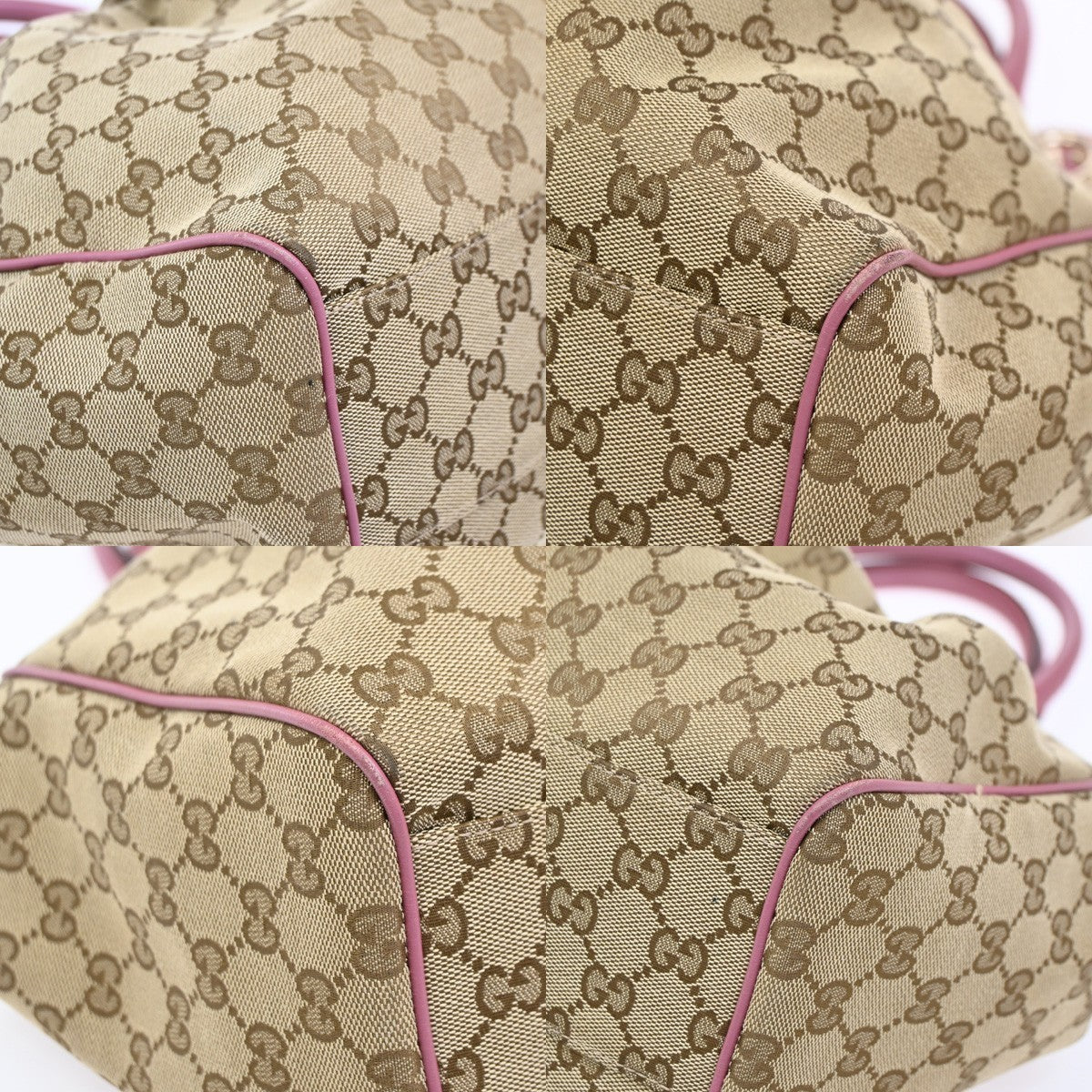 GUCCI GG Pattern Sukey Shoulder Bag Charm Canvas Leather Beige Pink GHW 82DA256