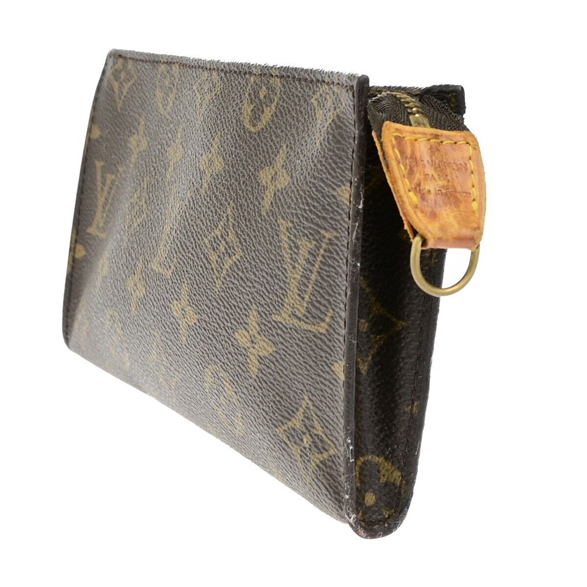 LOUIS VUITTON LV Logo Bucket GM Pouch Bag Monogram Leather Brown Gold 02ED726