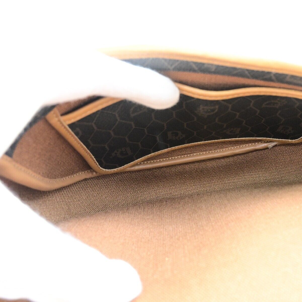 CHRISTIAN DIOR Logos Honeycomb Shoulder Bag PVC Leather Brown Gold 65EC892