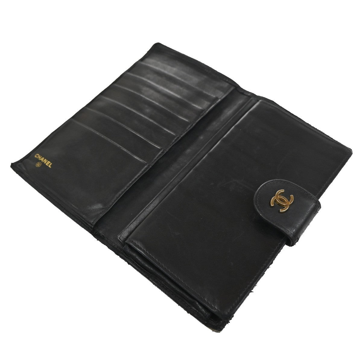 CHANEL CC Logo Bicolore Bifold Long Wallet Leather Black GHW France 66CA424