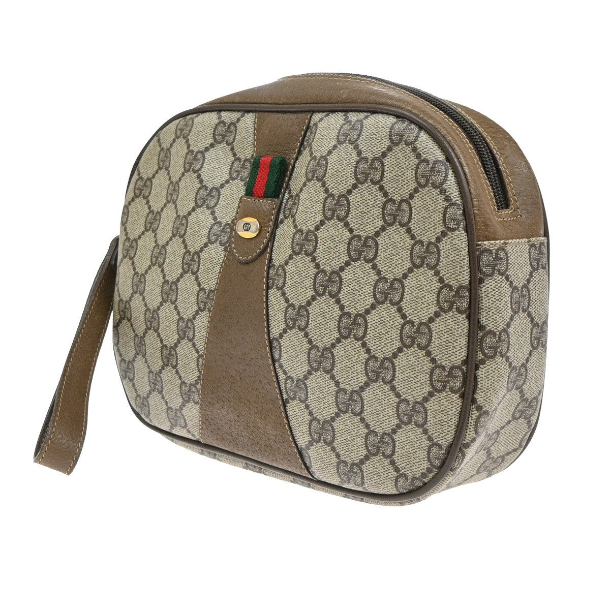 GUCCI GG Sherry Pattern Clutch Hand Bag PVC Leather Brown Italy 05TA585