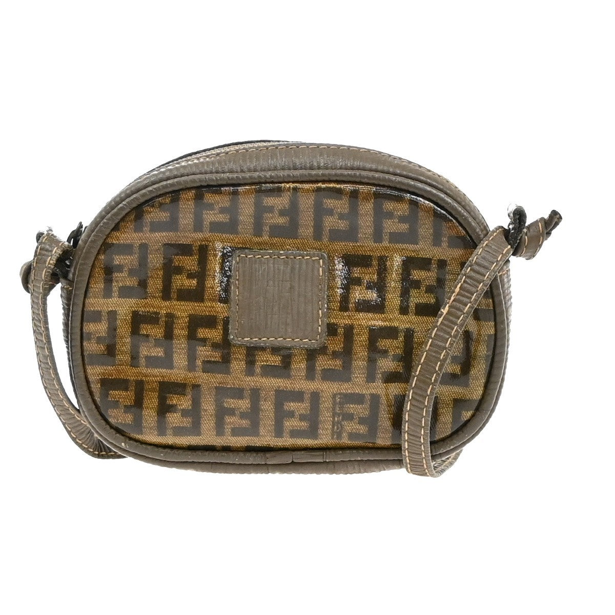 FENDI Logo Zucca Pattern Mini Shoulder Bag Coating Canvas Leather Brown 04EF988