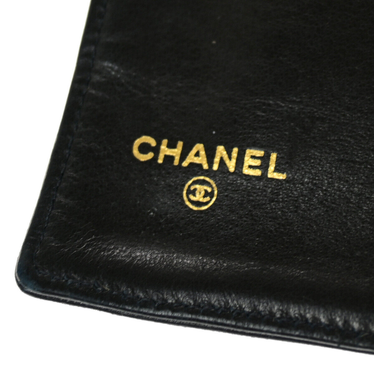 CHANEL CC Logo Long Bifold Wallet Purse Leather Black GHW Vintage 66RJ939