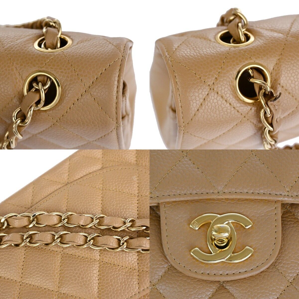 CHANEL CC Matelasse 25 Double Flap Chain Shoulder Bag Caviar Leather 239RJ661