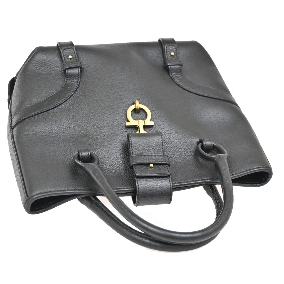 SALVATORE FERRAGAMO Gancini Shoulder Hand Bag Leather Black GHW 30DA049