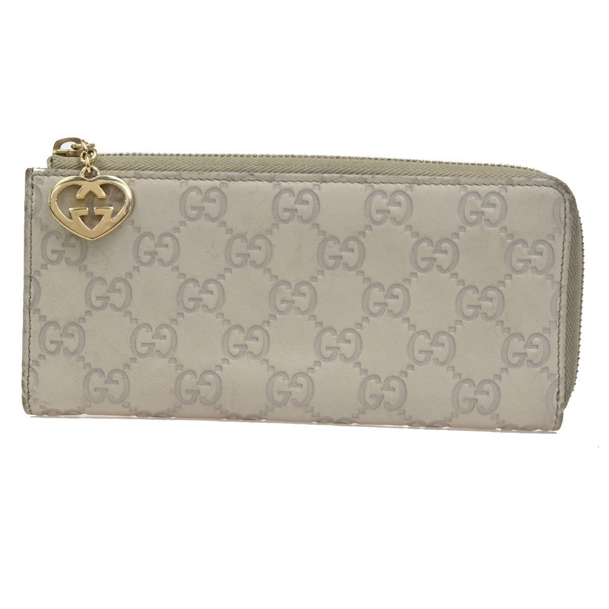 GUCCI Logo Guccissima GG Pattern Heart Long Zipper Wallet Leather Beige 05KC155
