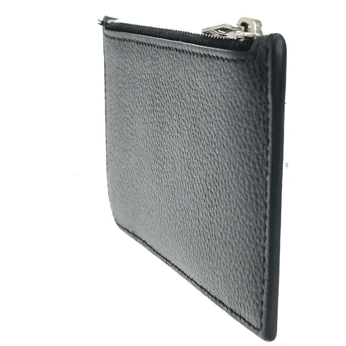SAINT LAURENT Logo Coin Wallet Purse Leather Black Silver Made In Italy 62HB970