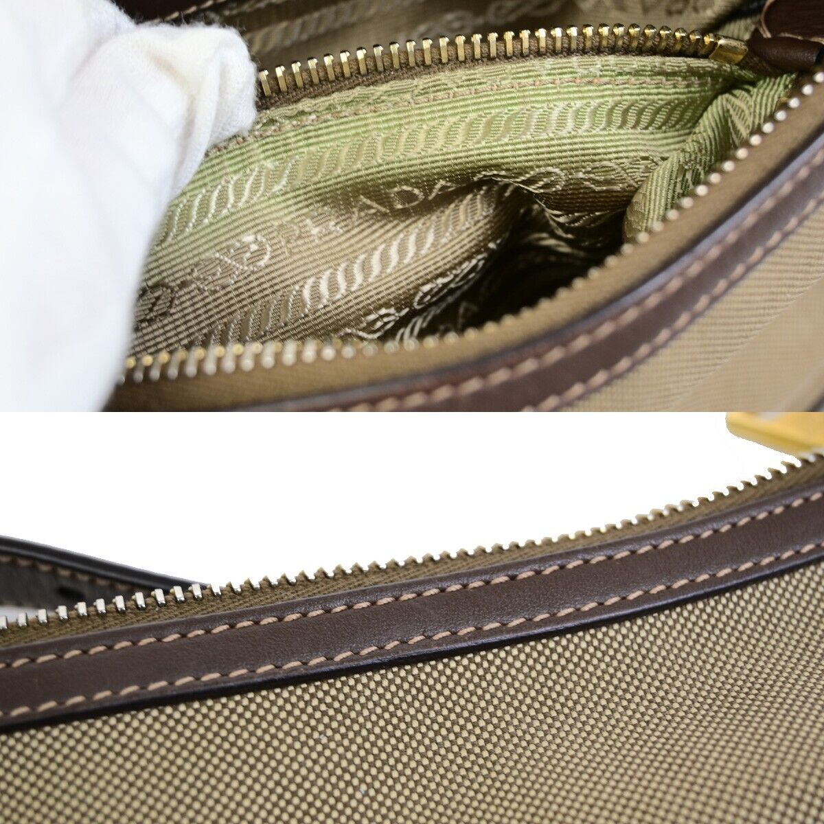 PRADA Logo Crossbody Shoulder Bag Jacquard Leather Brown GHW 18FB345