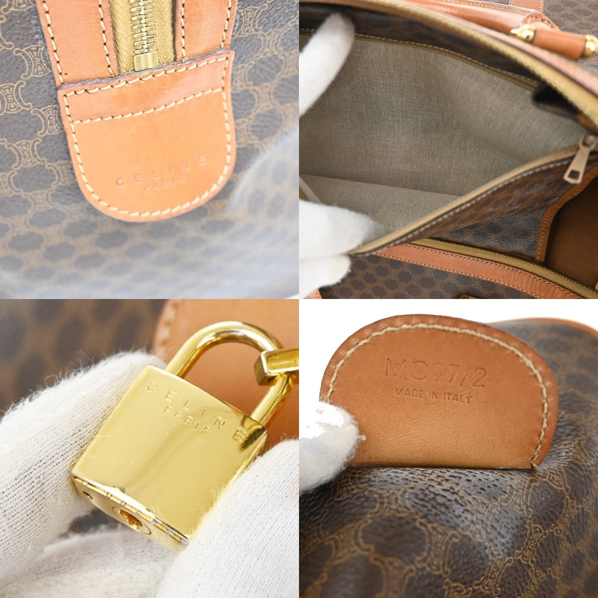 CELINE Logo Macadam Pattern Travel Hand Boston Bag PVC Leather Brown 62CA283