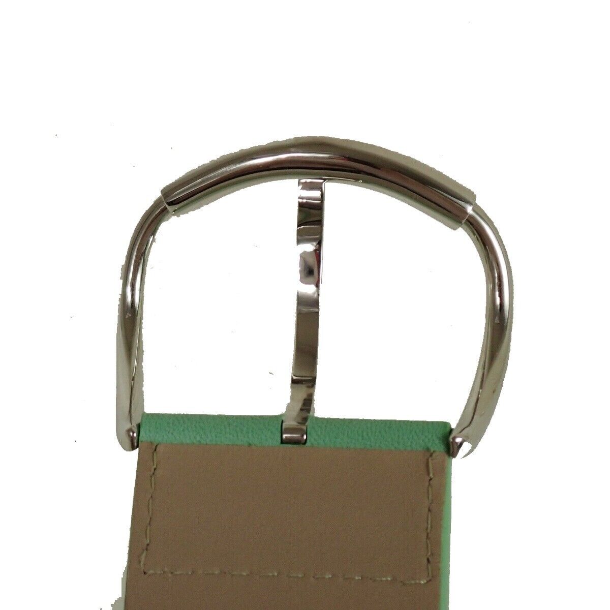 BALENCIAGA Logo Wide Bracelet Bangle Leather Light Green SHW 09GA754