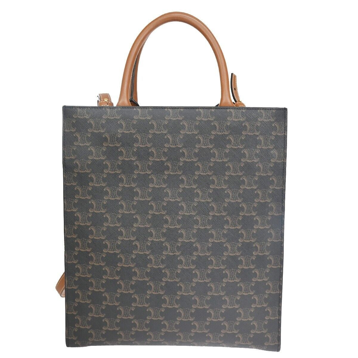 CELINE Vertical Cabas Hand Tote Bag Triomphe Canvas Leather Brown Black 680RH006