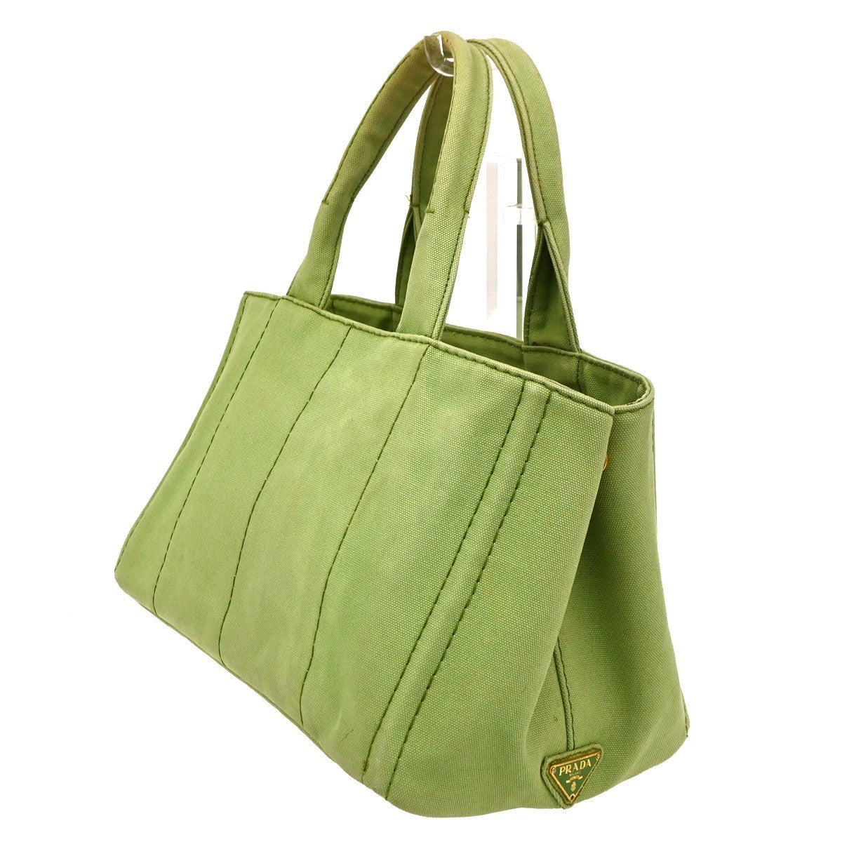 PRADA Milano Logo CANAPA Tote Hand Bag Denim Leather Green Gold Italy 32CA995