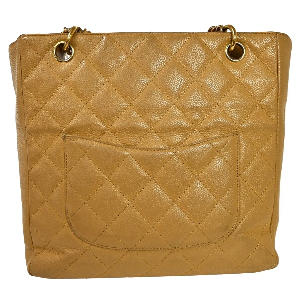 CHANEL CC Matelasse PST Chain Shoulder Bag Caviar Leather Beige GHW 695RH982