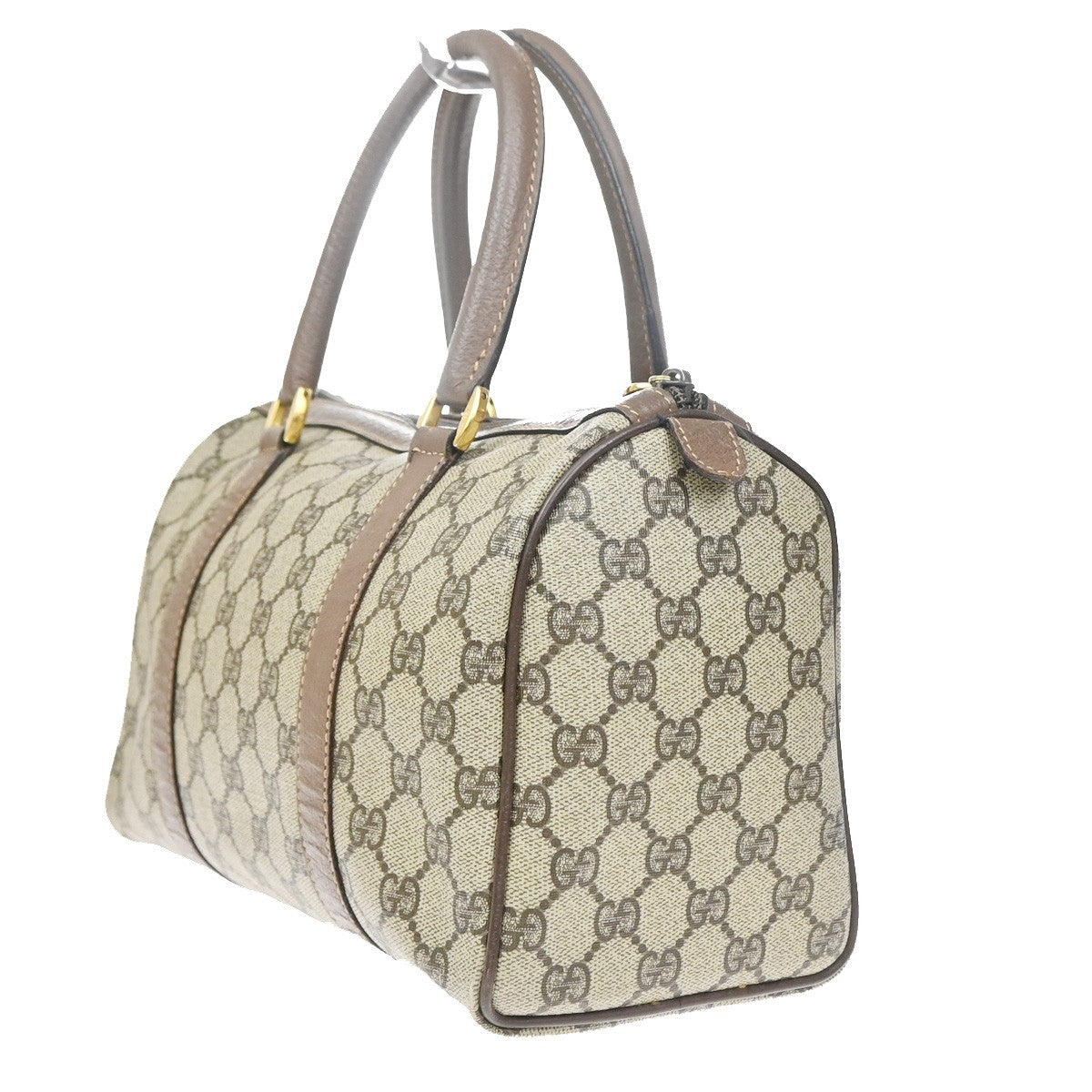 GUCCI Logo Sherry Web Line GG Pattern Hand Bag PVC Leather Brown Italy 65YJ158