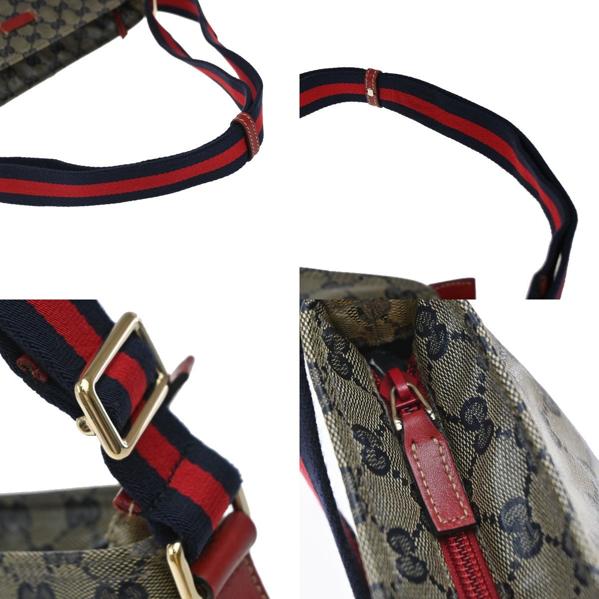 GUCCI GG Pattern Crystal Shoulder Bag Coating Canvas Leather Blue Red 88KP239