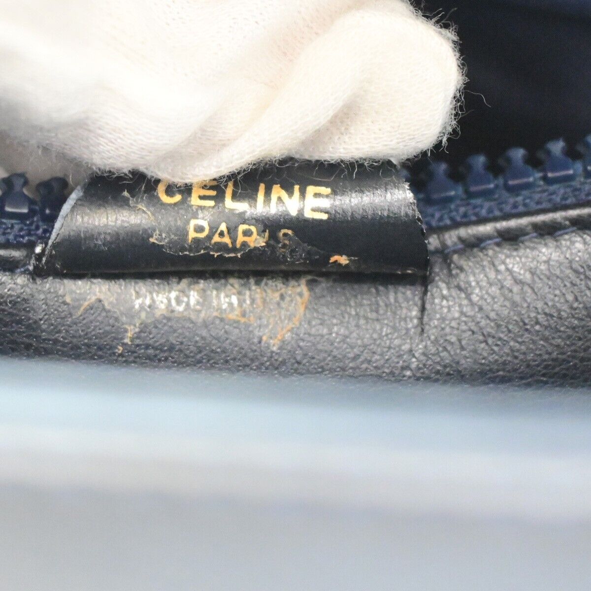 CELINE Logo Top Handle Hand Bag Leather Navy Blue GHW Made in Italy 34EC891