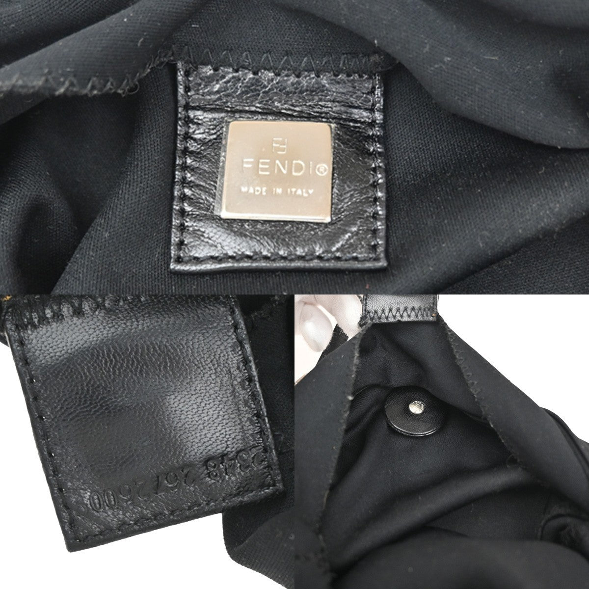 FENDI Logo Mamma Baguette Hand bag Nylon Leather Black SHW Italy 35KD062