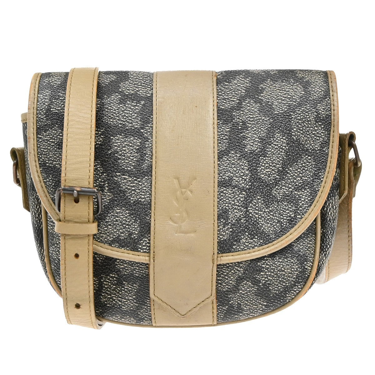 YVES SAINT LAURENT YSL Giraffe Pattern Shoulder Bag PVC Leather Brown 09KB595