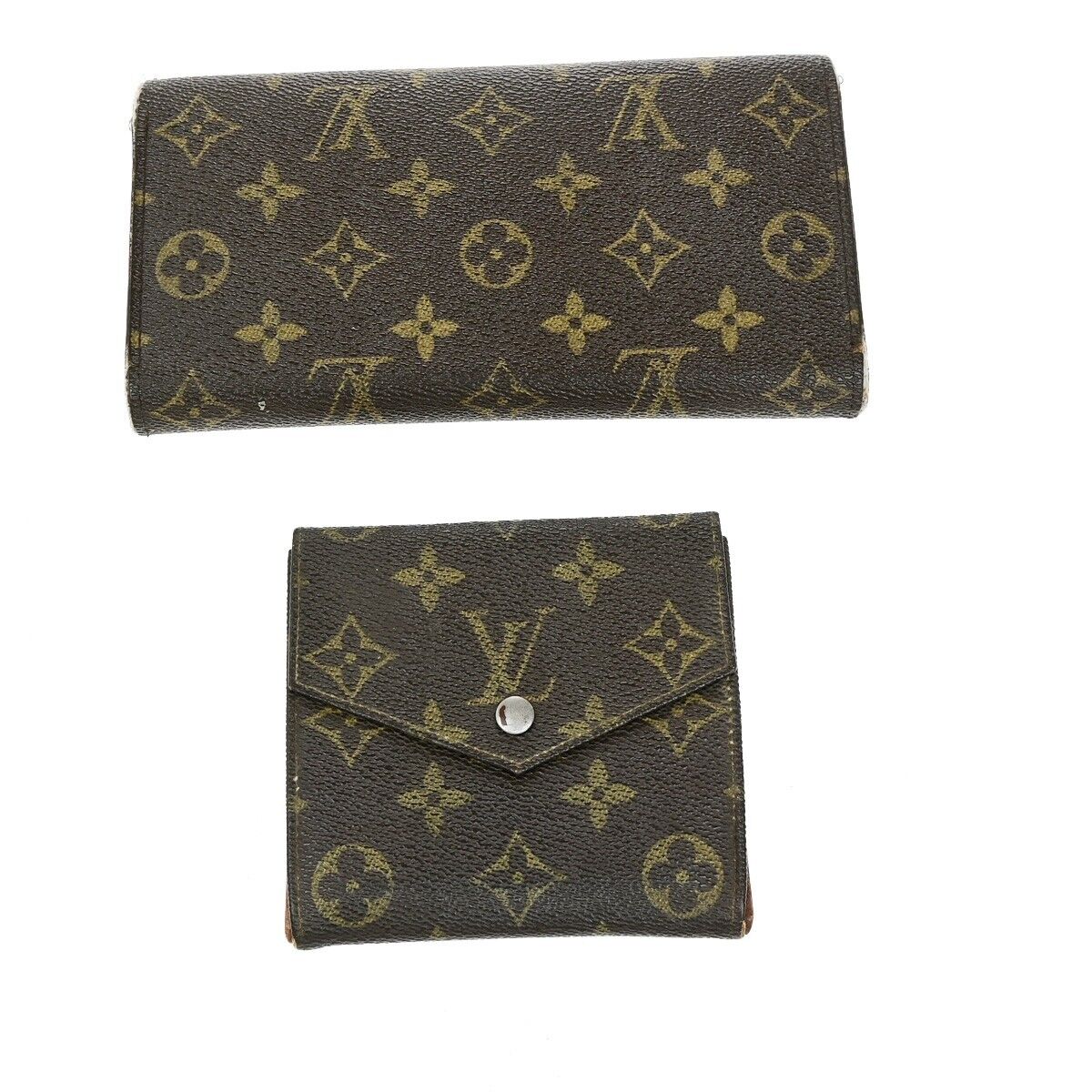LOUIS VUITTON LV Logo 2 Set Bifold Wallet Monogram Leather Brown 01ED973