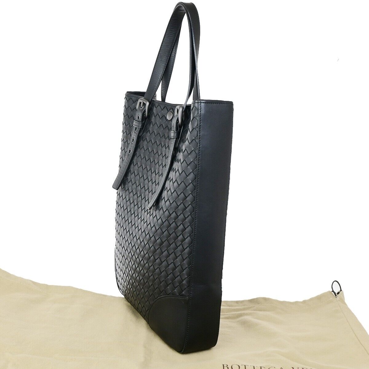 BOTTEGA VENETA Logo  Intrecciato Shoulder Tote Bag Leather Black Italy 20RF196