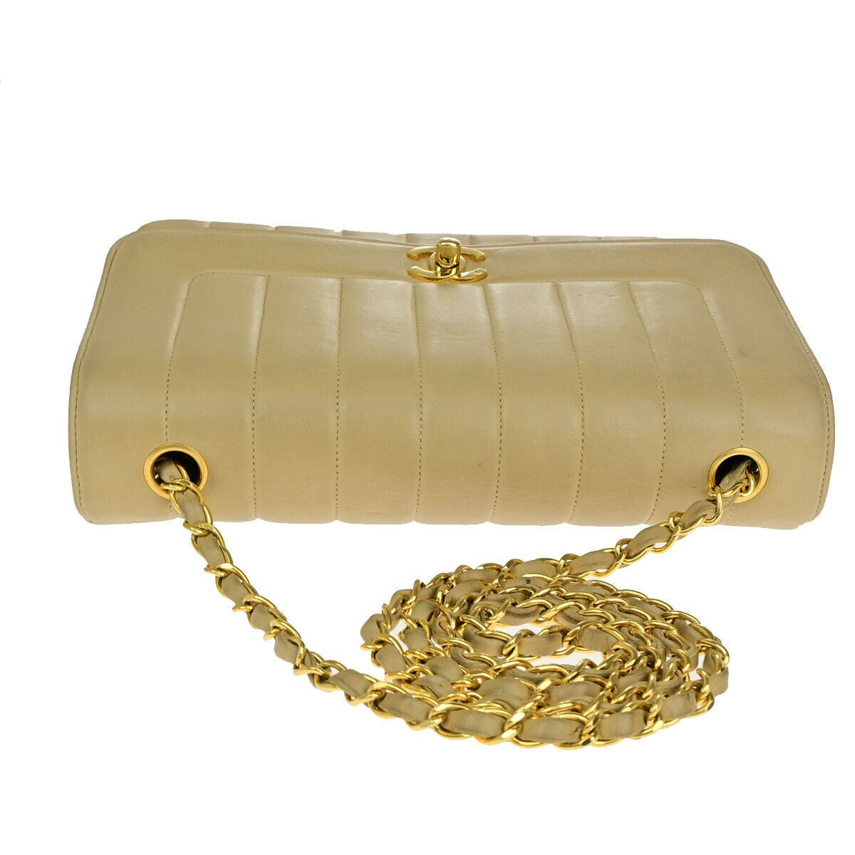 CHANEL CC Logo Mademoiselle Chain Shoulder Bag Leather Beige GHW France 373RK186